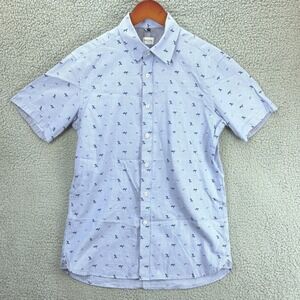 Breuer Paris Shirt Short Sleeve Button Down Mens 15.25 Blue Airplane Print